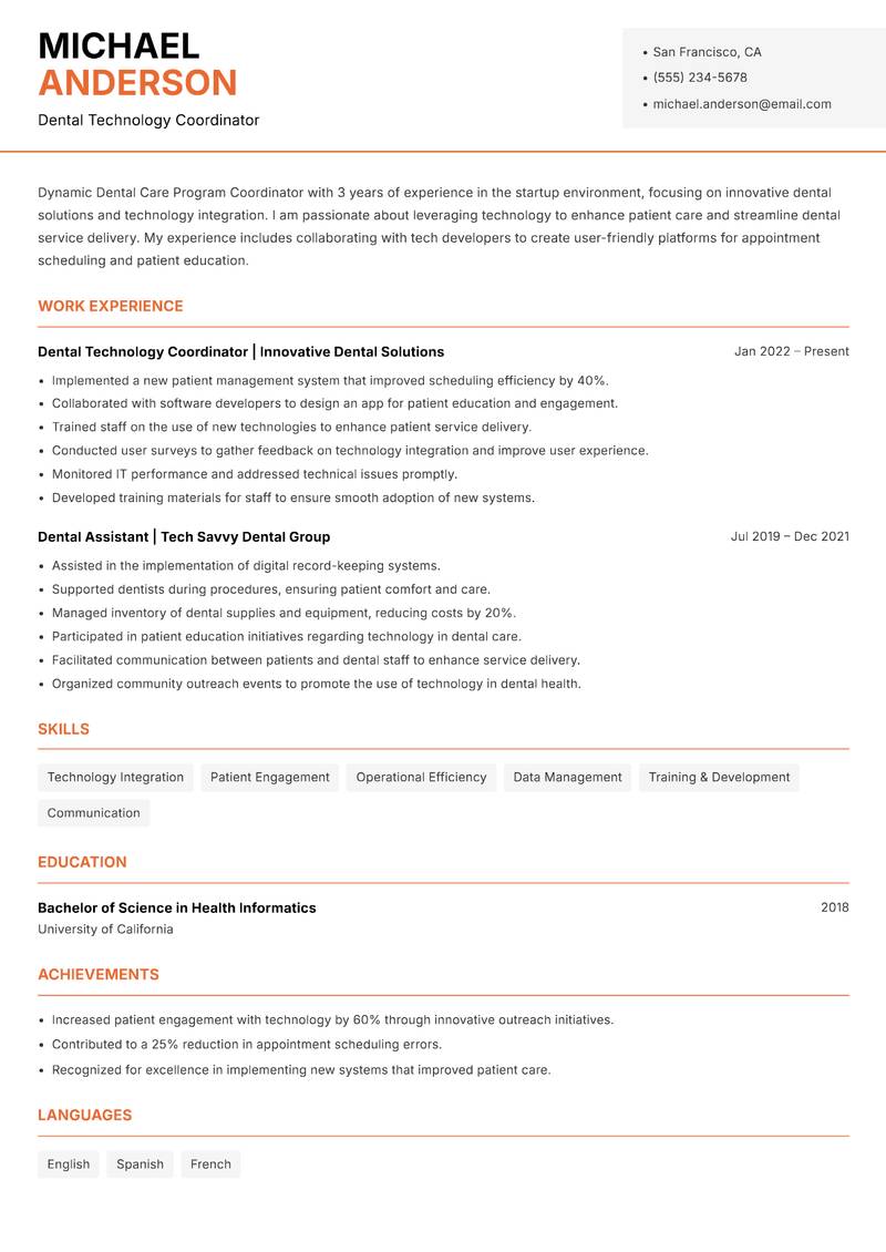 Dental Care Program Coordinator resume template — Modern Professional