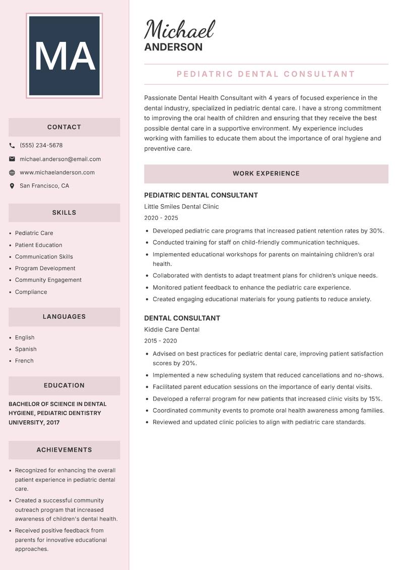 Dental Health Consultant resume template — Executive
