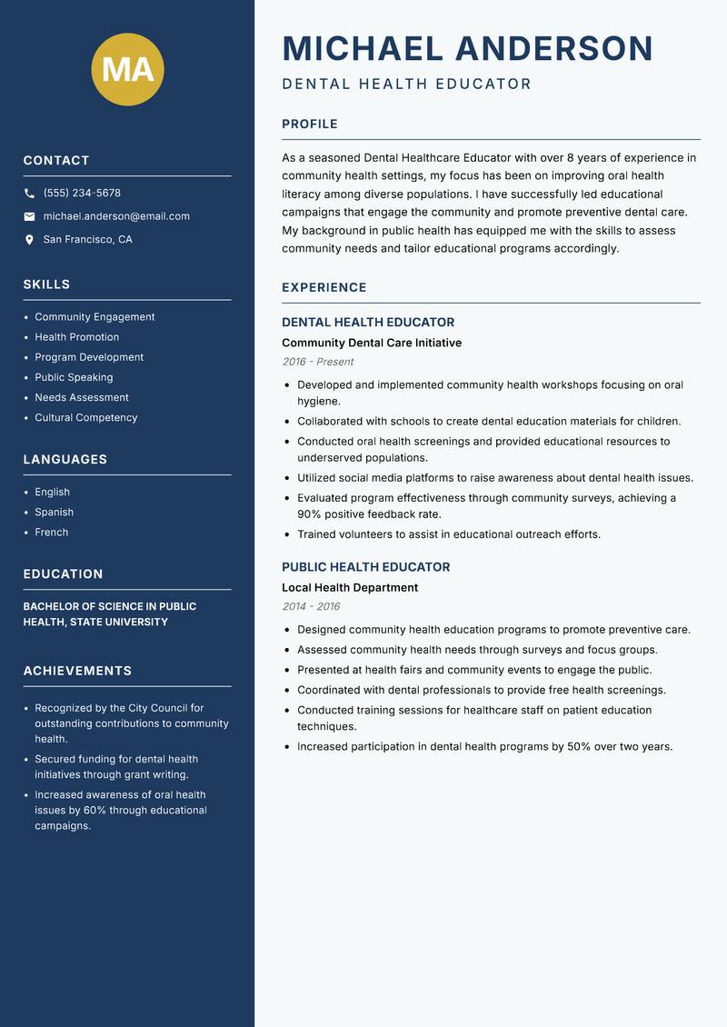 Dental Healthcare Educator resume template — Classic Clean