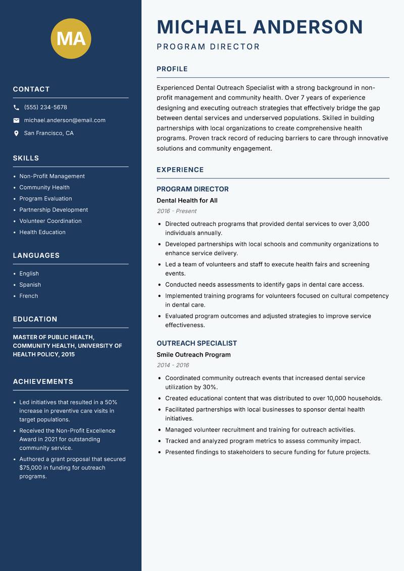 Dental Outreach Specialist resume template — Classic Clean