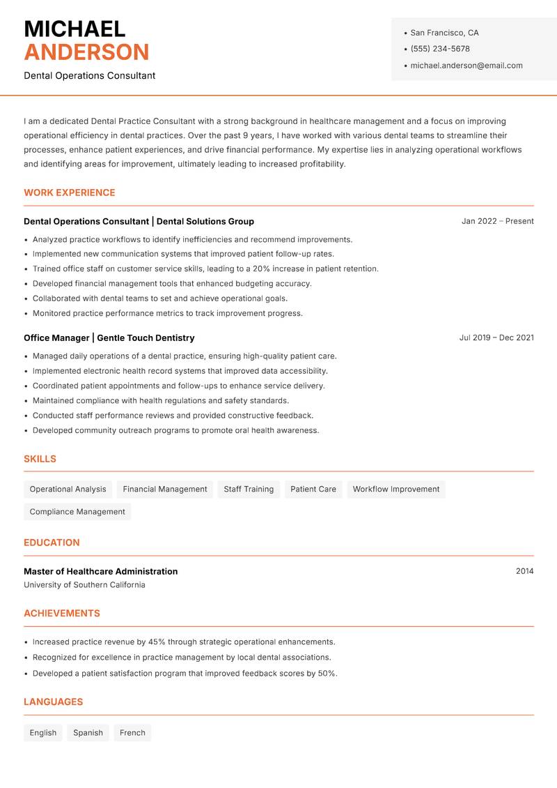 Dental Practice Consultant resume template — Modern Professional