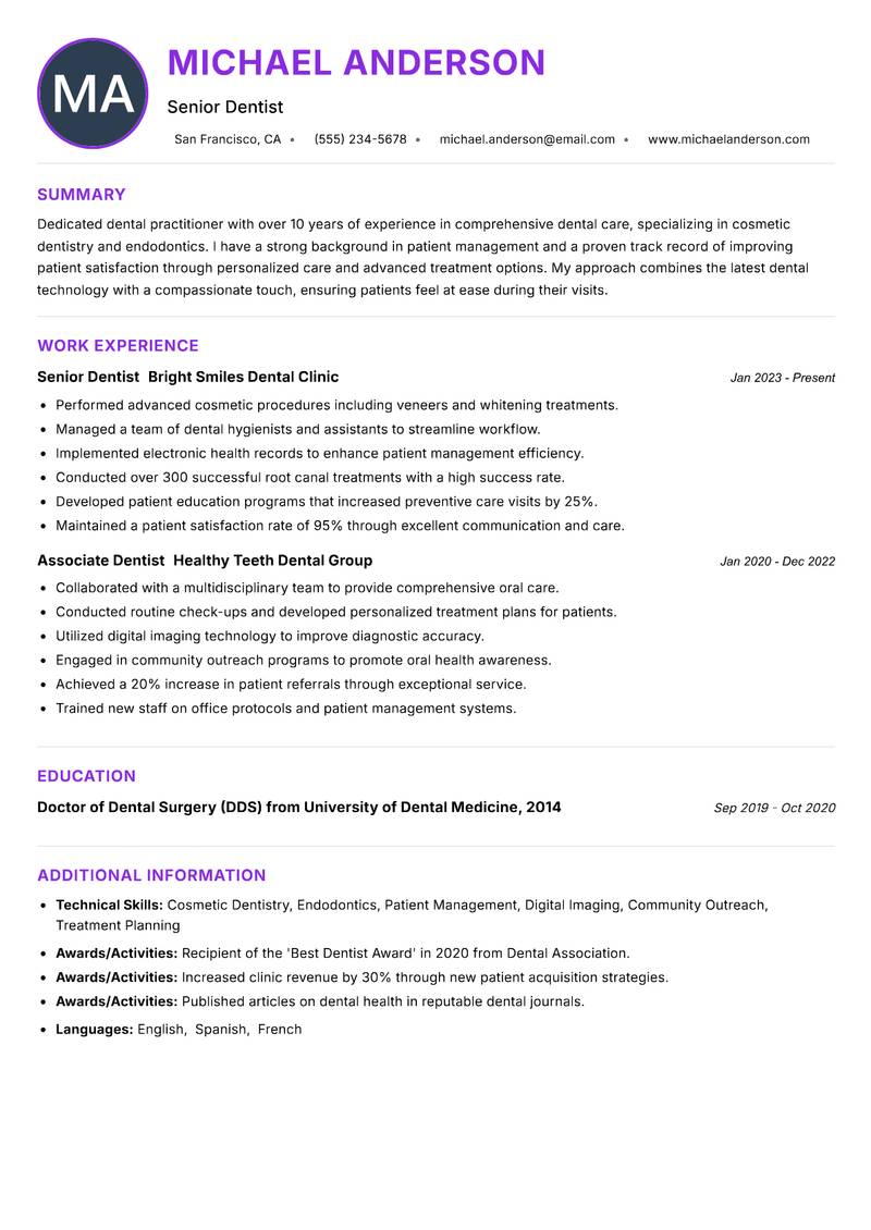 Dental Practitioner resume example — ATS-friendly template