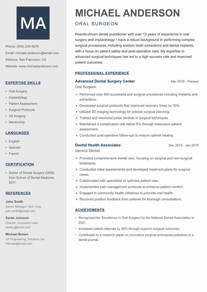 Dental Practitioner resume template — Creative Minimal