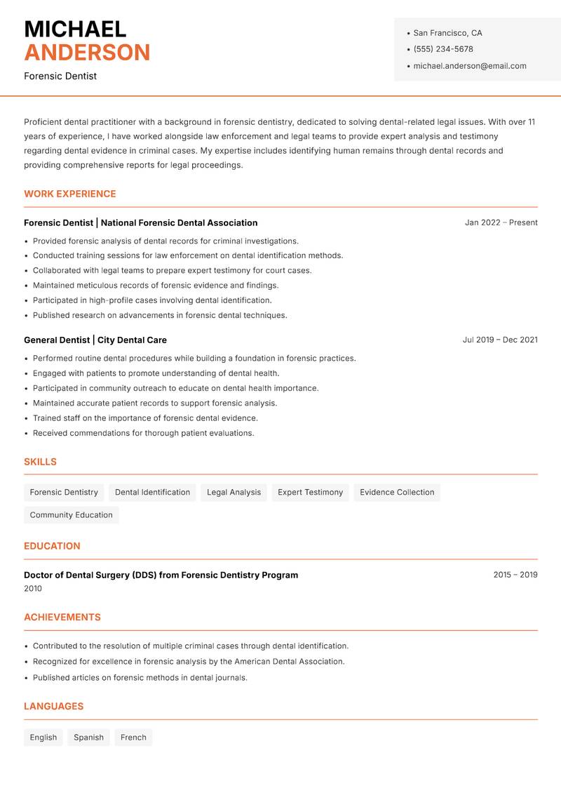 Dental Practitioner resume template — Modern Professional