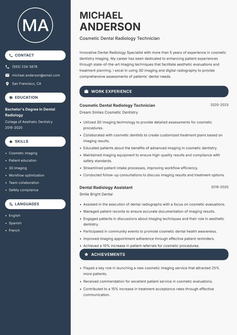 Dental Radiology Specialist resume template — Compact