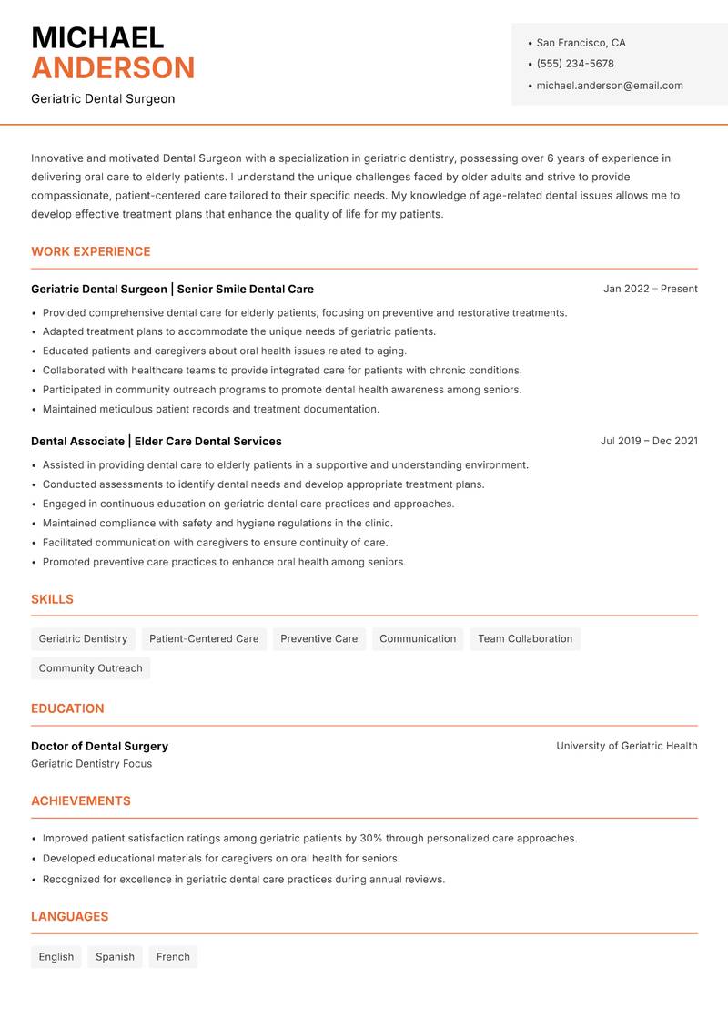 Dental Surgeon resume template — Modern Professional
