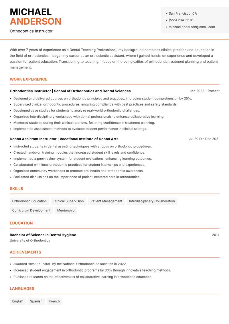 Dental Teaching Professional resume template — Modern Professional