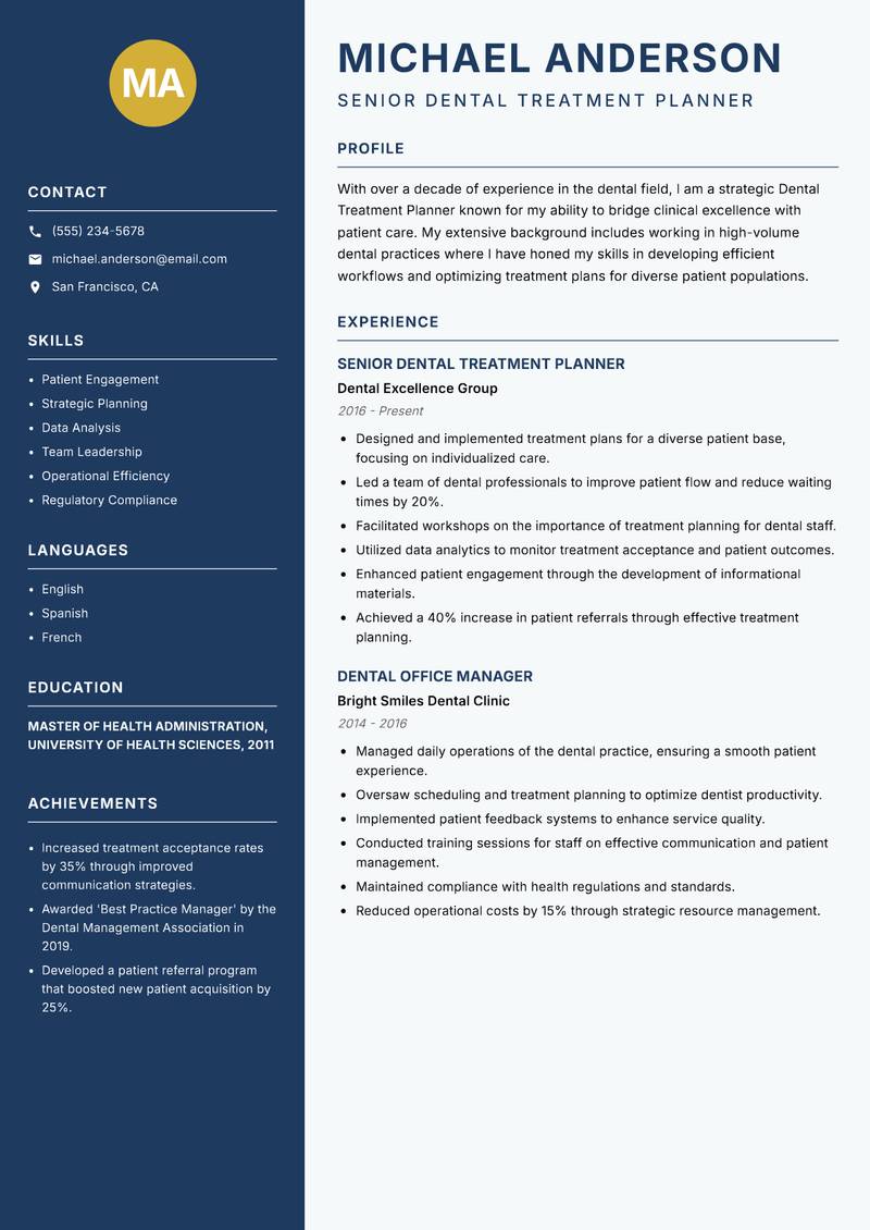 Dental Treatment Planner resume template — Classic Clean