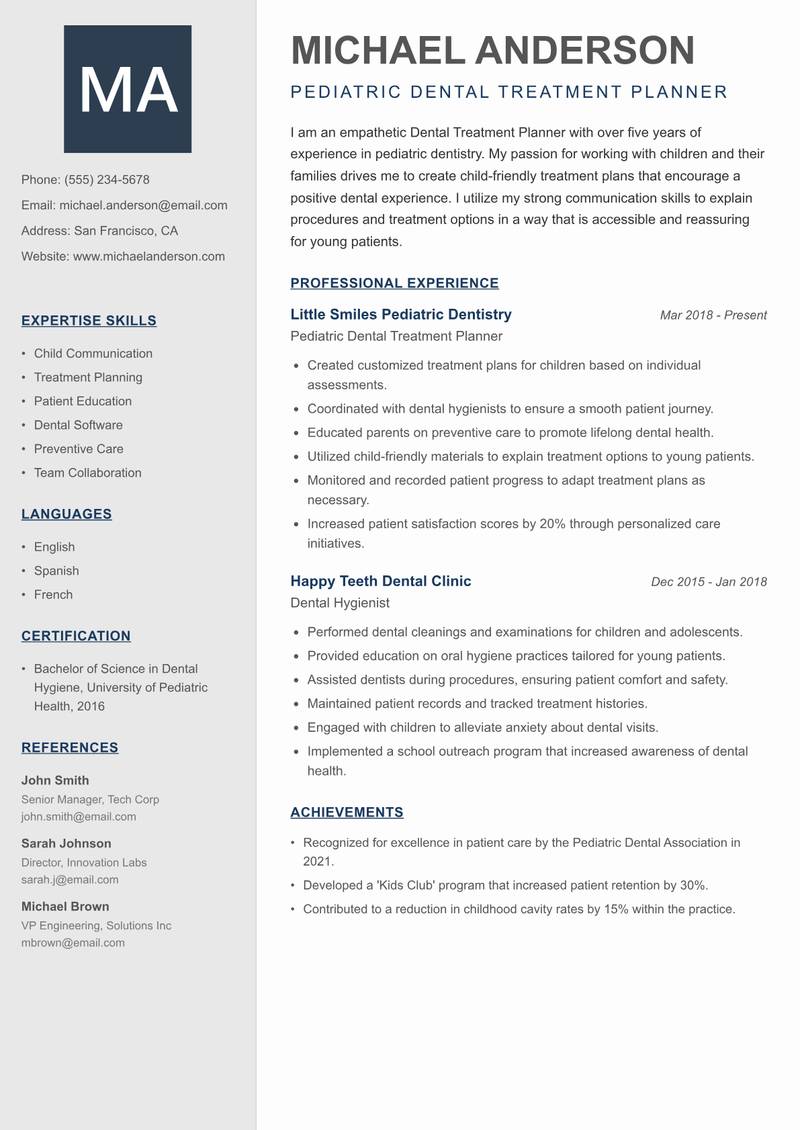 Dental Treatment Planner resume template — Creative Minimal