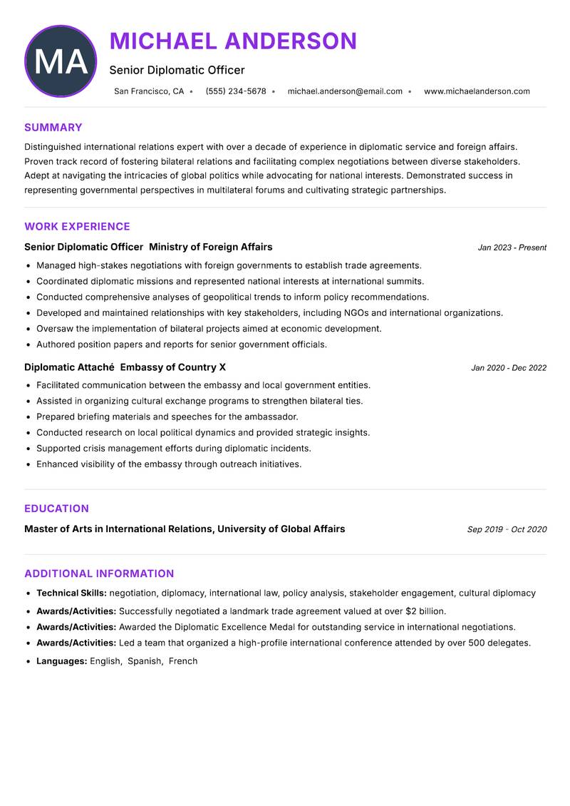 Deputy Consul resume example — ATS-friendly template