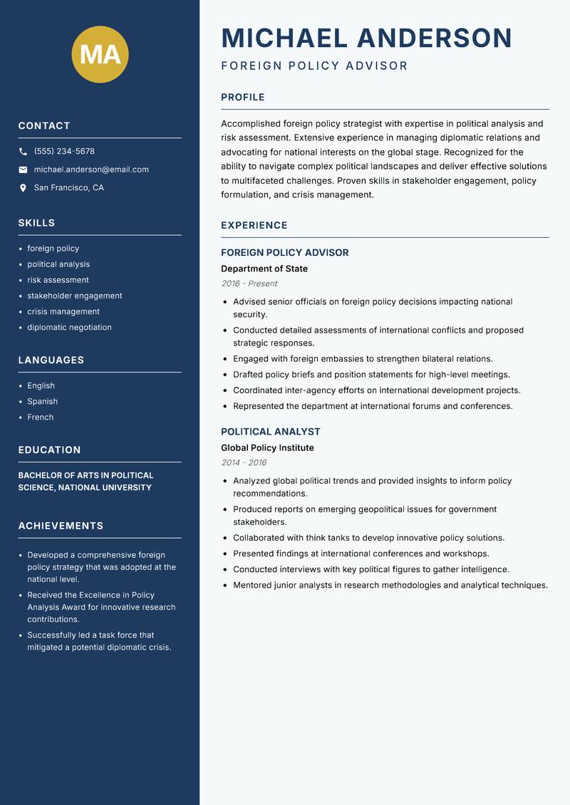Deputy Consul resume template — Classic Clean
