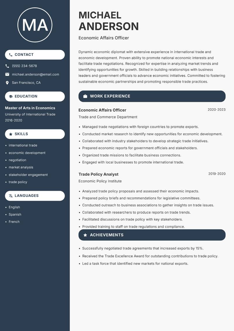 Deputy Consul resume template — Compact