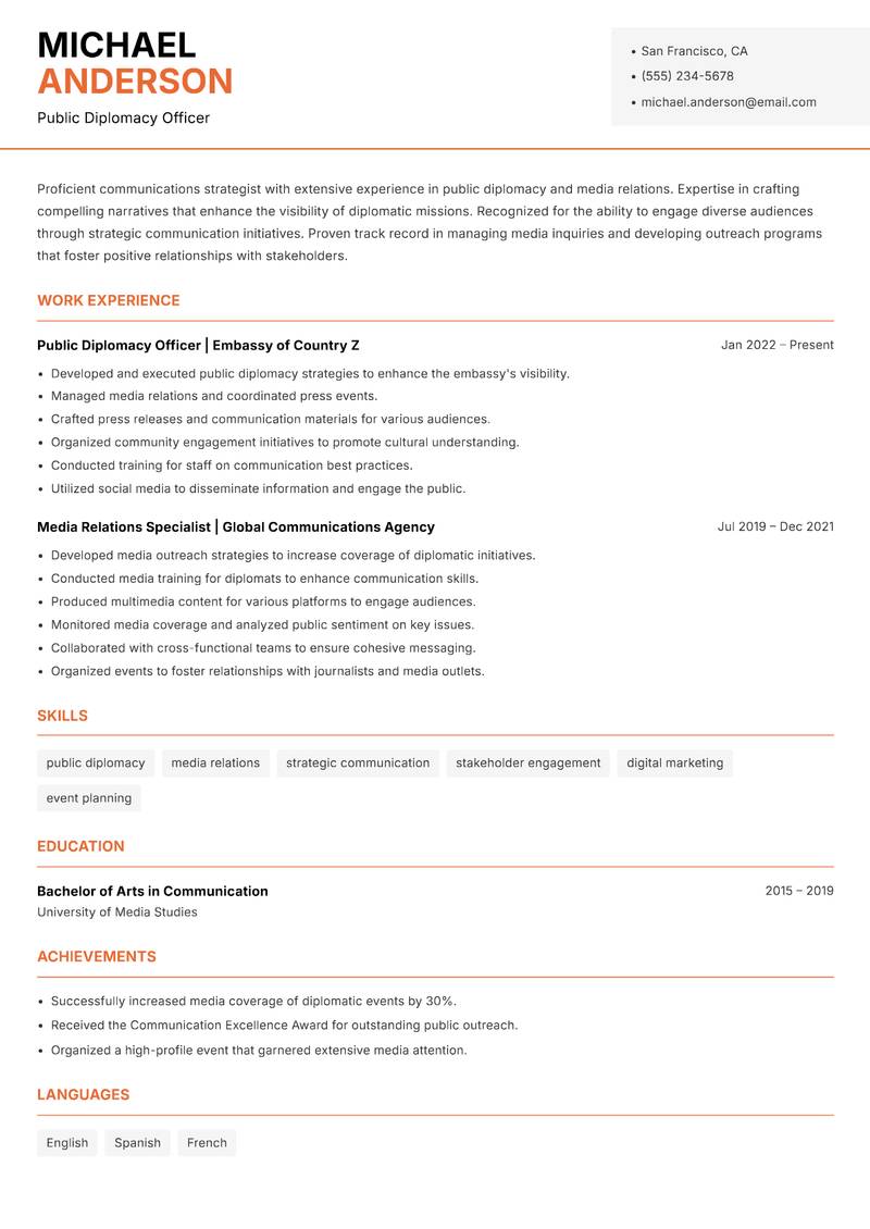 Deputy Consul resume template — Modern Professional