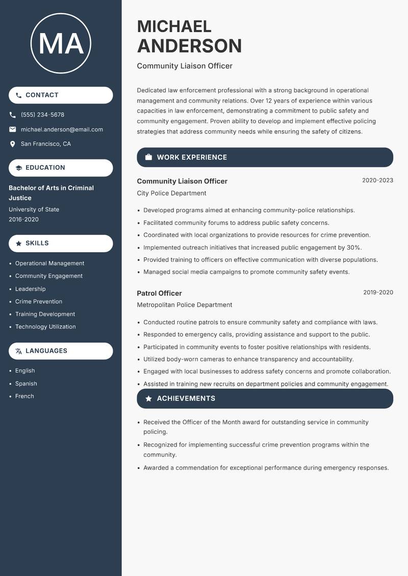Deputy Police Commissioner resume template — Compact