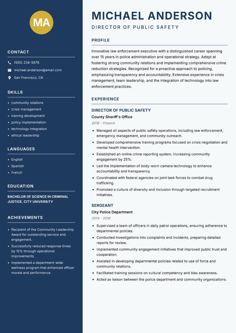 Deputy Superintendent of Police resume template — Classic Clean