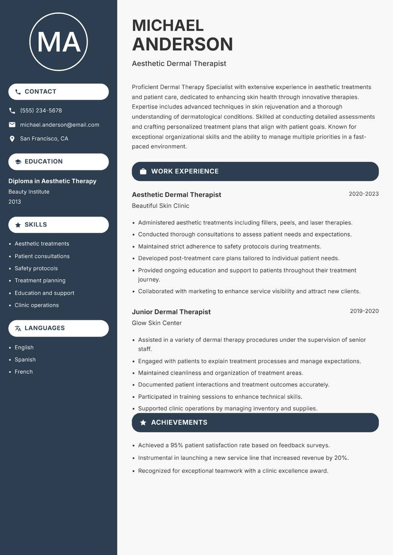 Dermal Therapy Specialist resume template — Compact