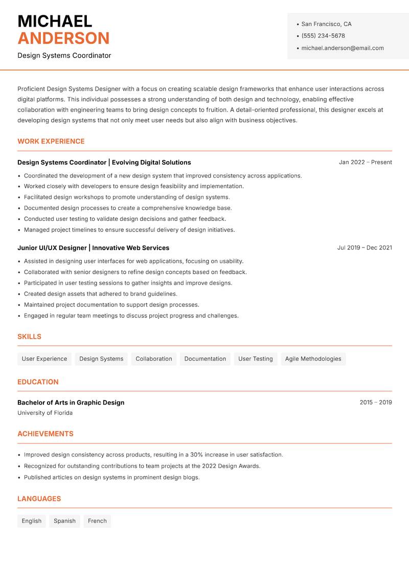 Design Systems Designer resume template — Modern Professional