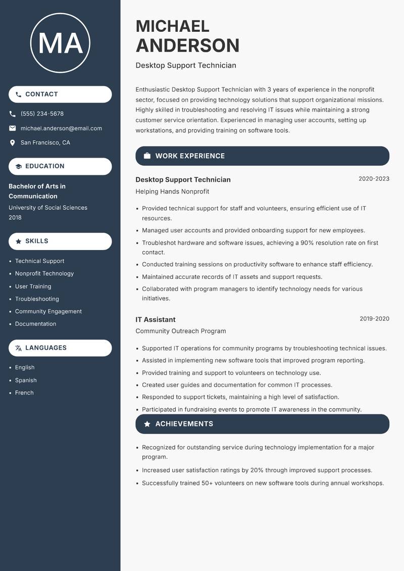 Desktop Support Technician resume template — Compact