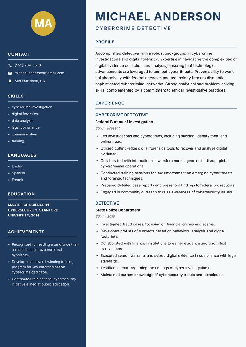 Detective resume template — Classic Clean
