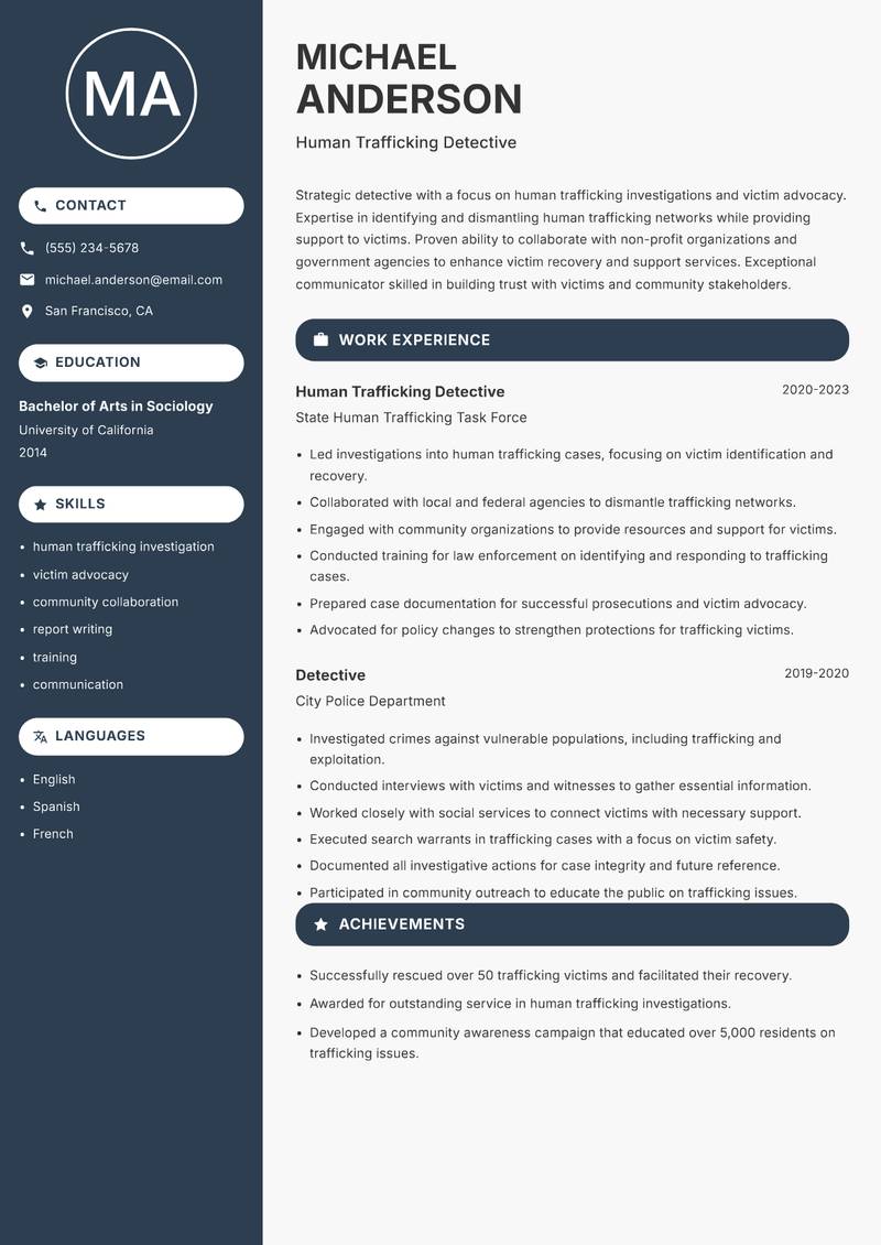 Detective resume template — Compact
