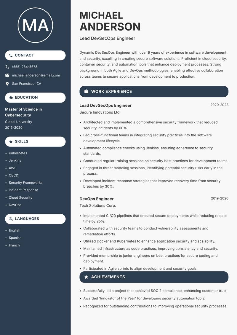 DevSecOps Engineer resume template — Compact