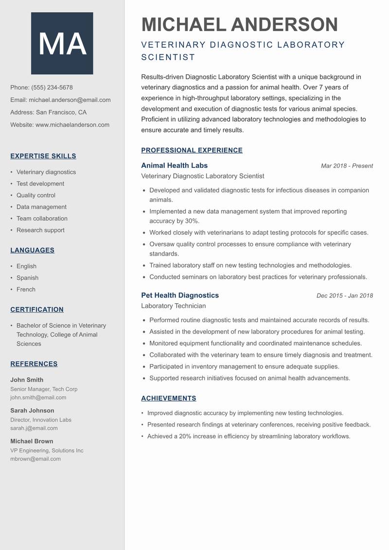 Diagnostic Laboratory Scientist resume template — Creative Minimal
