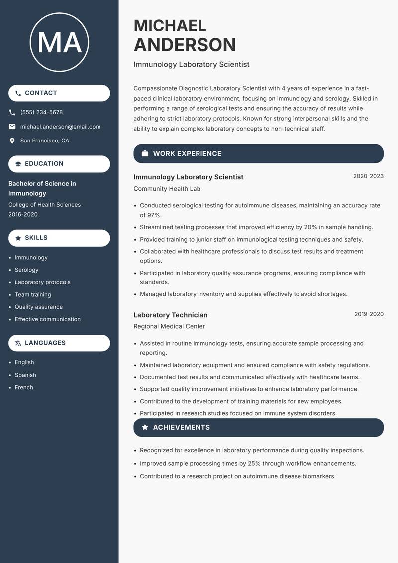 Diagnostic Laboratory Scientist resume template — Compact