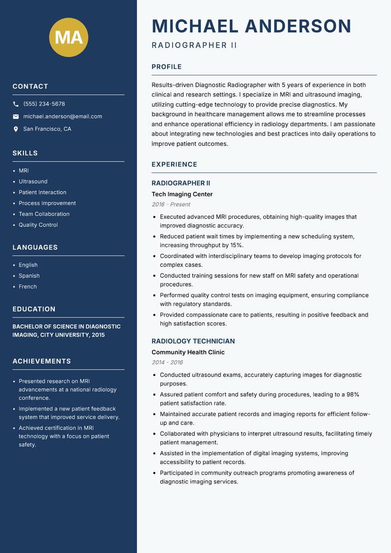 Diagnostic Radiographer resume template — Classic Clean