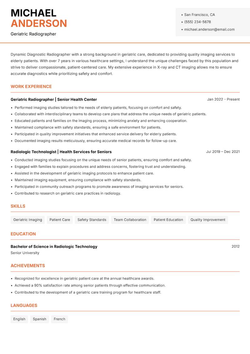 Diagnostic Radiographer resume template — Modern Professional
