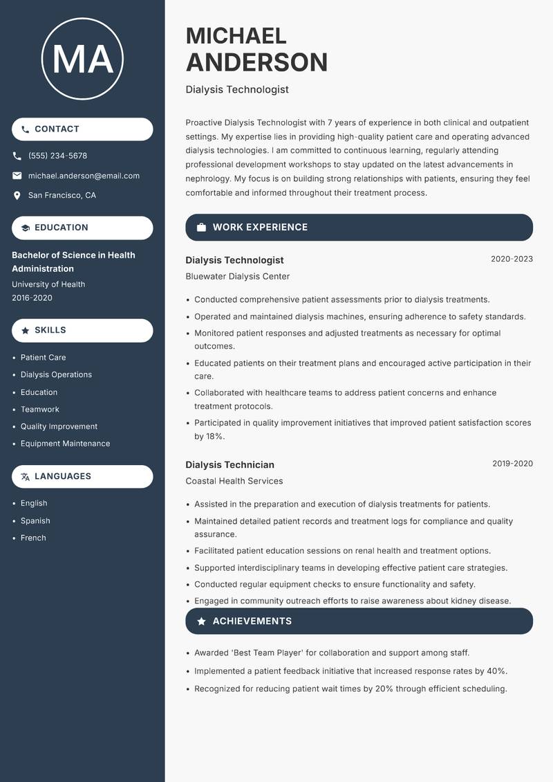 Dialysis Technologist resume template — Compact