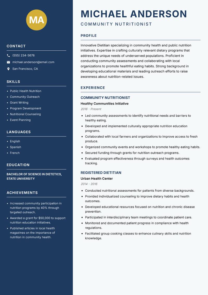 Dietitian resume template — Classic Clean