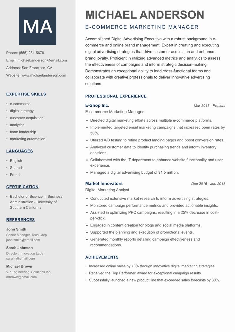 Digital Advertising Executive resume template — Creative Minimal