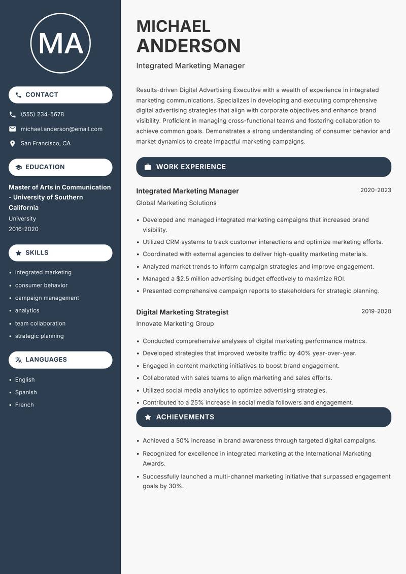 Digital Advertising Executive resume template — Compact
