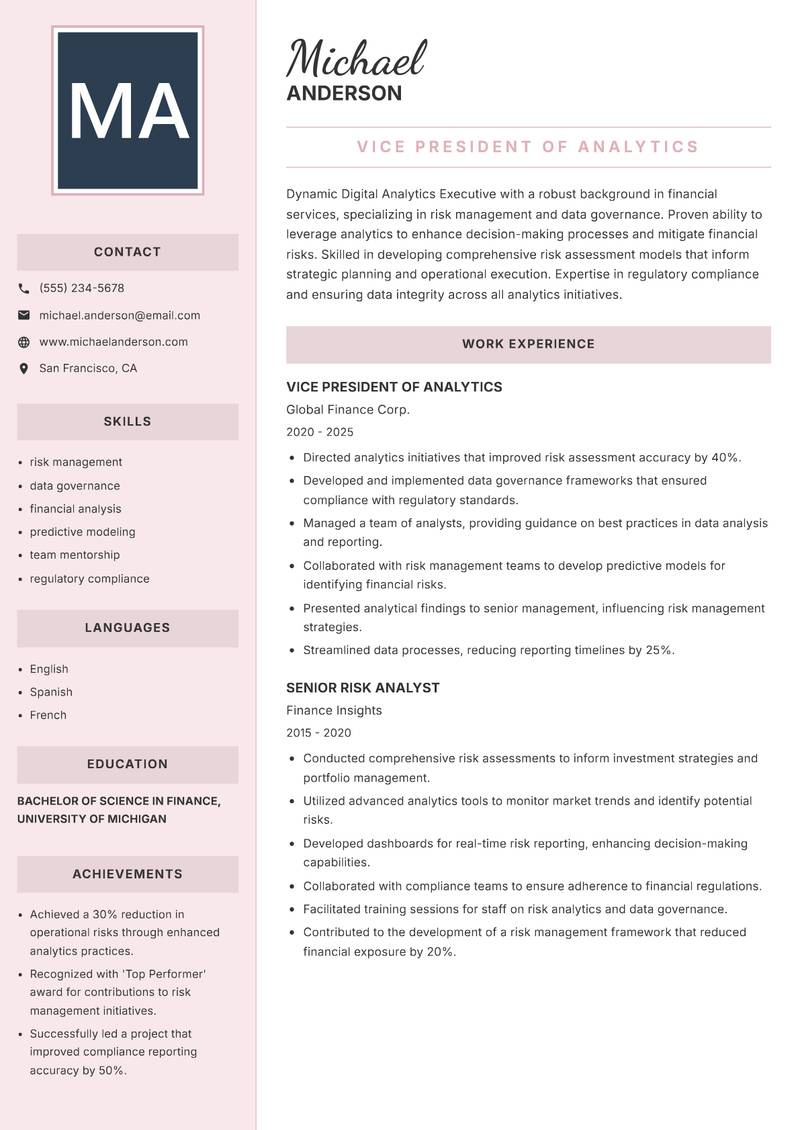 Digital Analytics Executive resume template — Executive