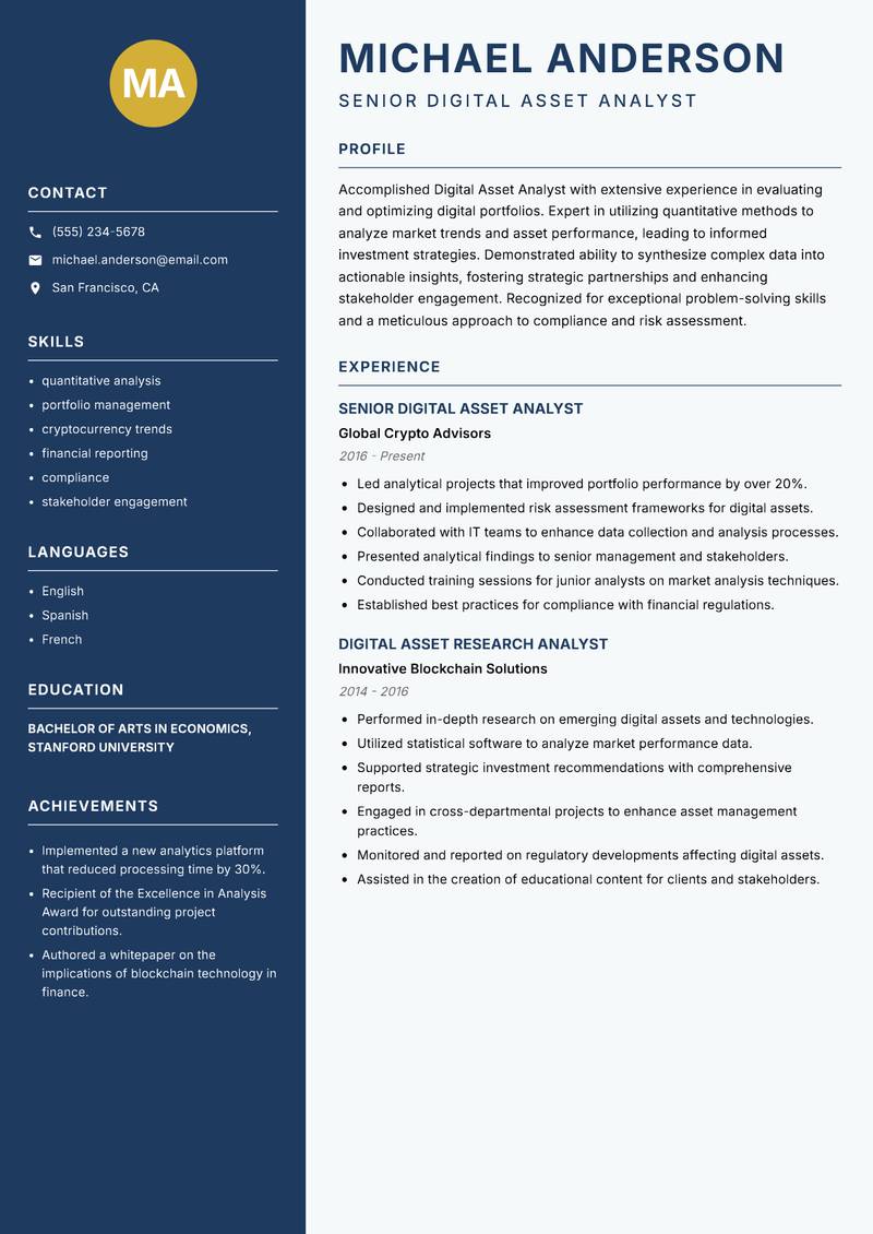 Digital Asset Analyst resume template — Classic Clean
