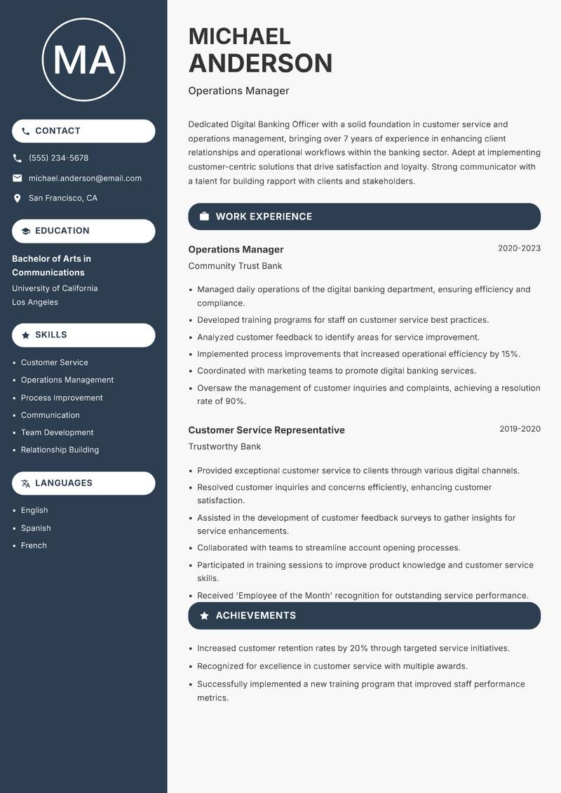Digital Banking Officer resume template — Compact