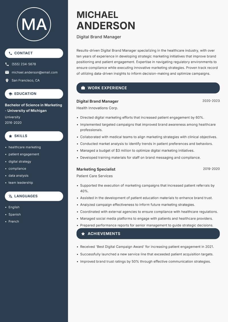 Digital Brand Manager resume template — Compact