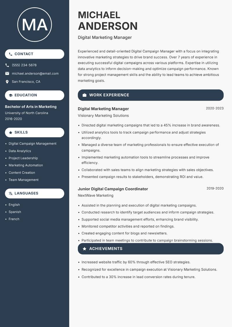 Digital Campaign Manager resume template — Compact