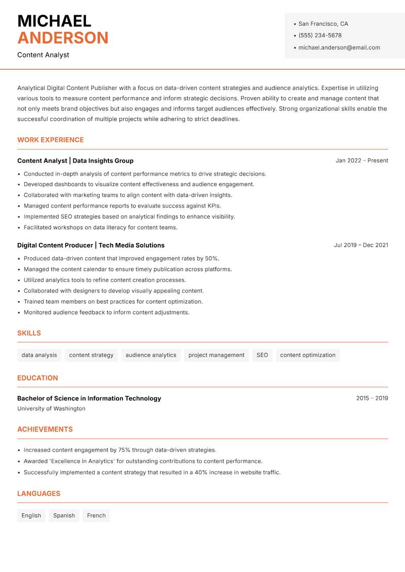 Digital Content Publisher resume template — Modern Professional
