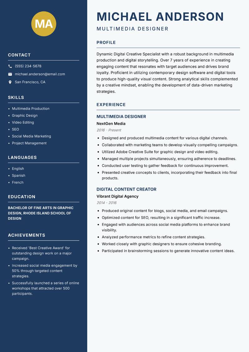 Digital Creative Specialist resume template — Classic Clean