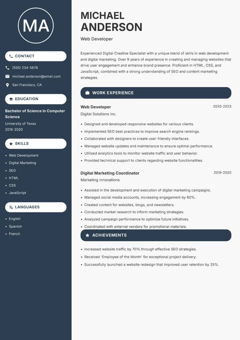 Digital Creative Specialist resume template — Compact
