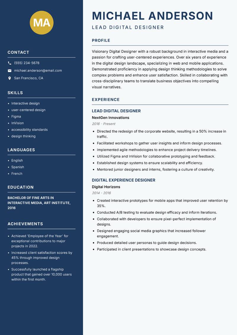 Digital Designer resume template — Classic Clean