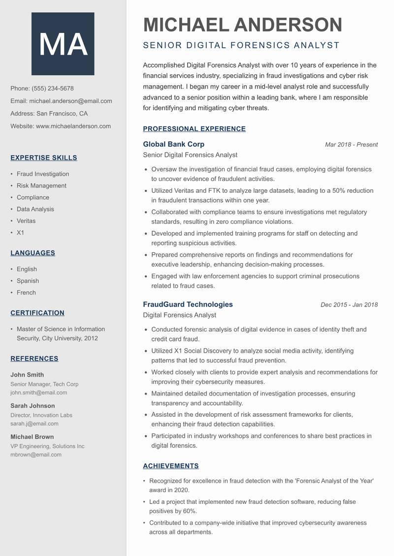 Digital Forensics Analyst resume template — Creative Minimal