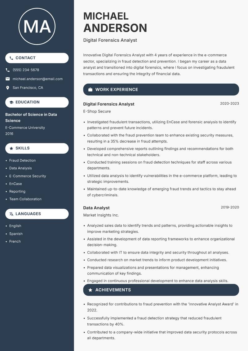 Digital Forensics Analyst resume template — Compact