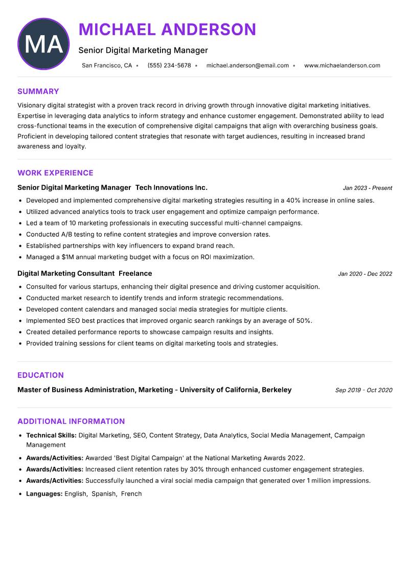 Digital Growth Consultant resume example — ATS-friendly template