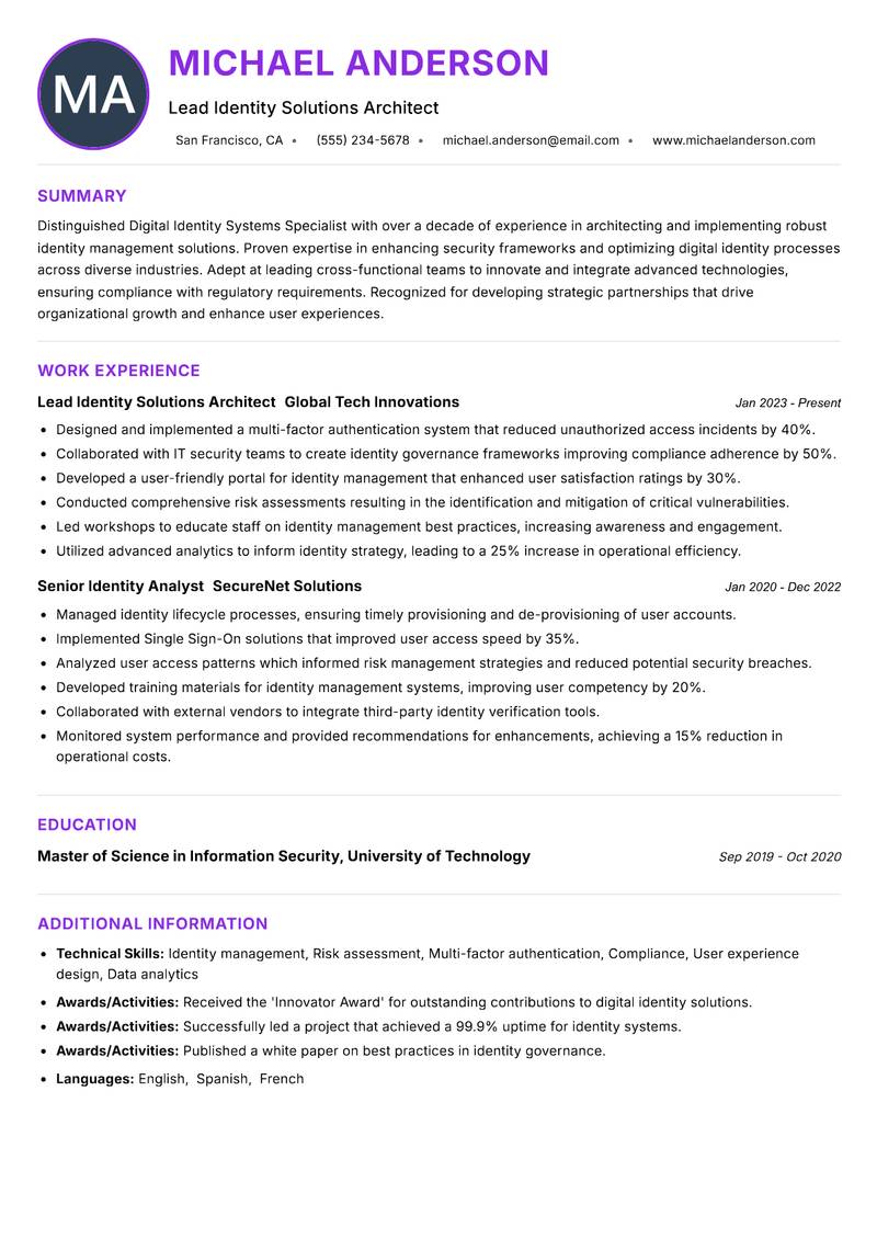 Digital Identity Systems Specialist resume example — ATS-friendly template