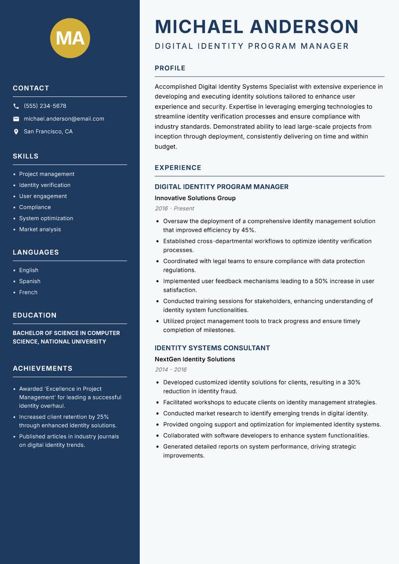 Digital Identity Systems Specialist resume template — Classic Clean