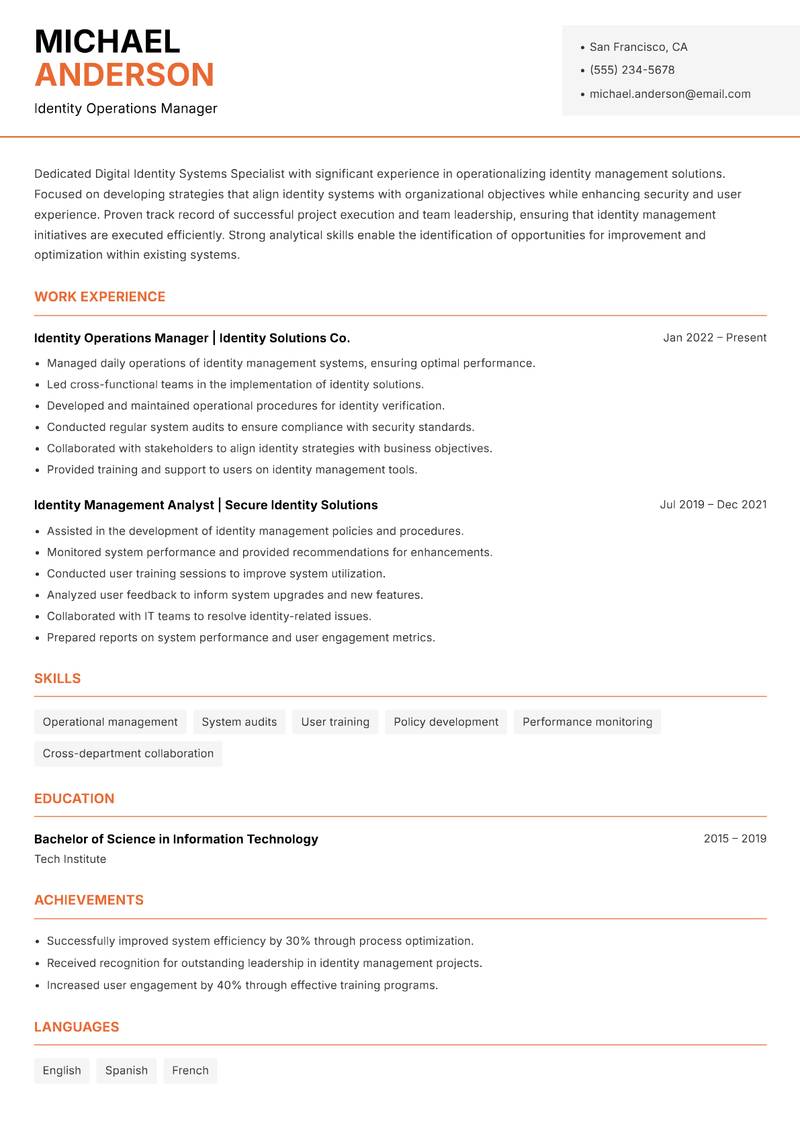 Digital Identity Systems Specialist resume template — Modern Professional