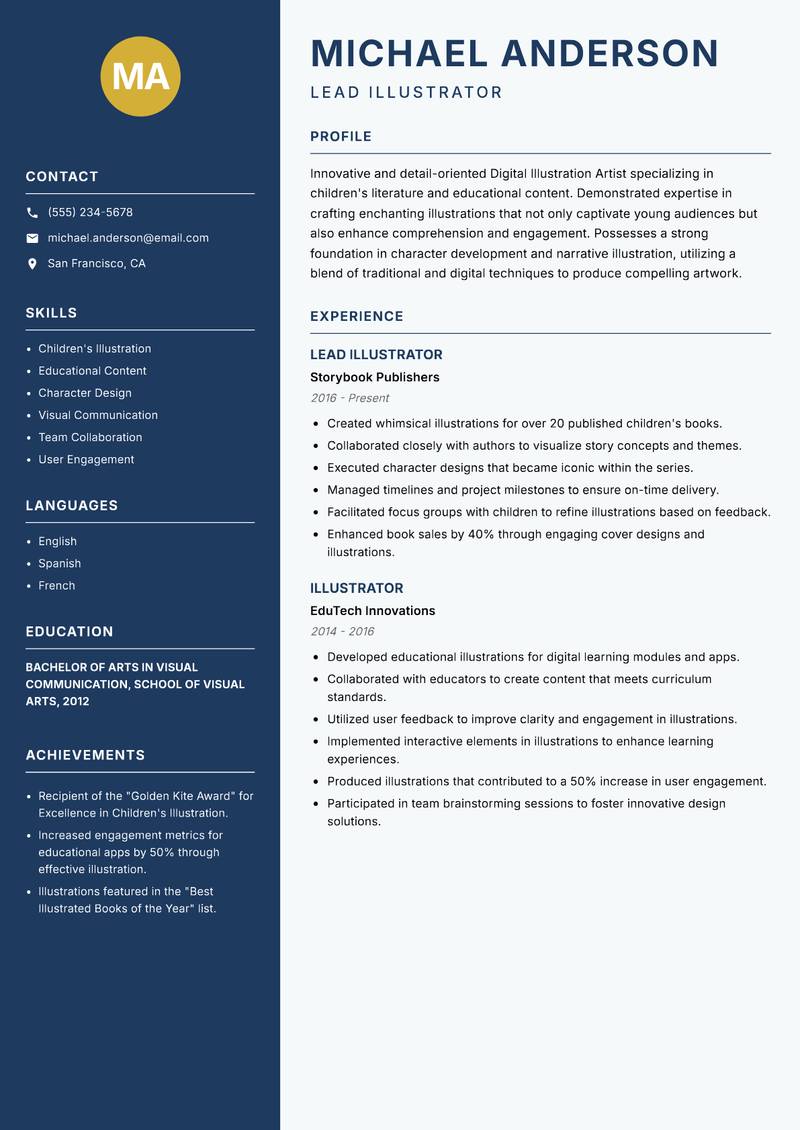 Digital Illustration Artist resume template — Classic Clean
