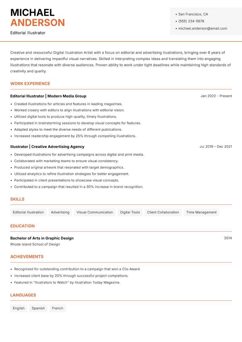 Digital Illustration Artist resume template — Modern Professional